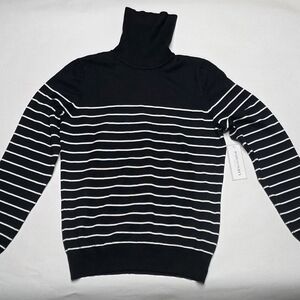 Madison Grey Black and White Striped Turtleneck Sweater